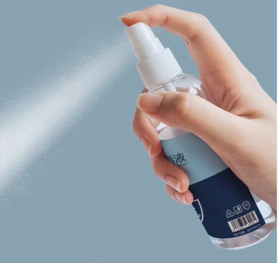Logo OEM 100 ml Spray disinfettante per mani con alcol disinfettante liquido antibatterico al 75%.